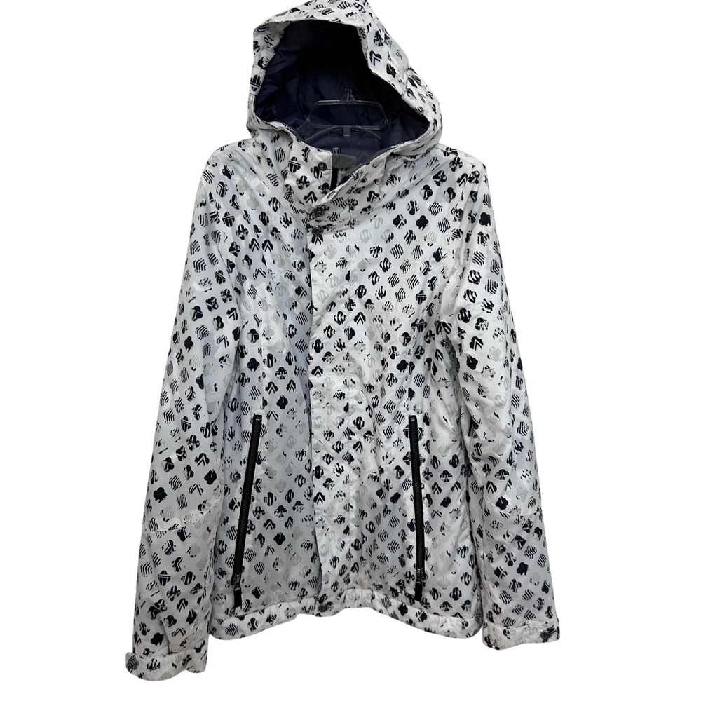 Burton Dryride Snowboard Ski Jacket White Black Geo‎ Print Hooded Womens Medium